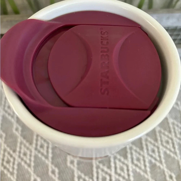 Starbucks ASU Ceramic Coffee Mug. Plastic lid. 12 fl oz. Red, yellow and White. - Picture 4 of 5